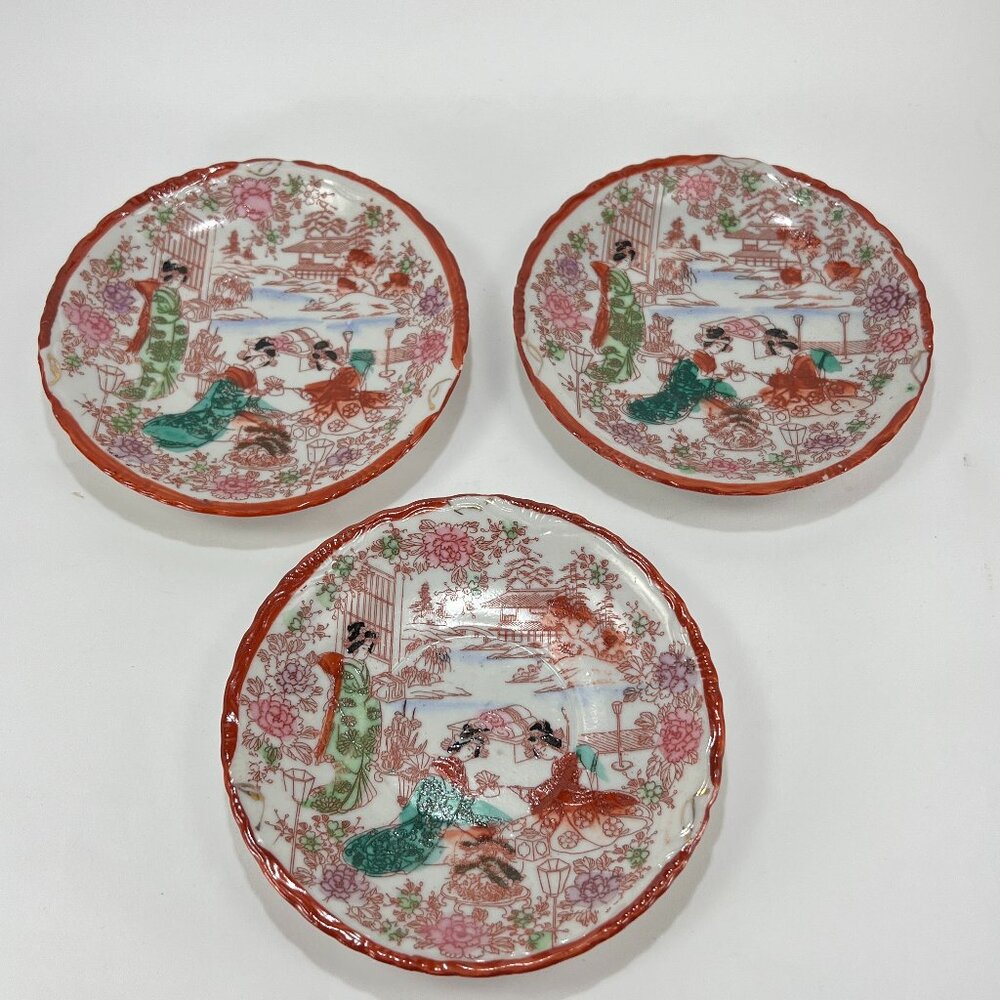Vtg Geisha Ware Teacup Plate Saucer Hand Painted Asian Porcelain Japan Lot of 3
